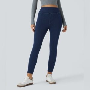 Halara Flex HighWaisted Pocket Denim Casual Leggings Midnight Blue Denim Size XL
